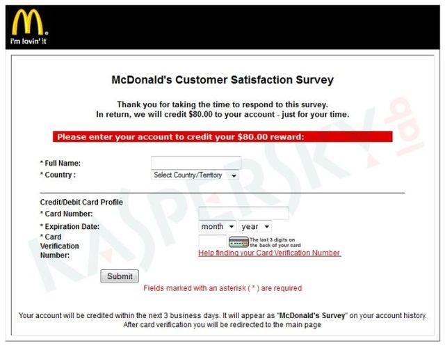 Atak phishingowy na klientów McDonald's