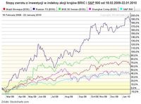 Stopy zwrotu z inwestycji w indeksy akcji krajów BRIC i S&P 500 od 18.02.2009-22.01.2010