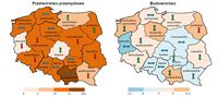 Przetwórstwo przemysłowe i budownictwo - koniunktura wg województw