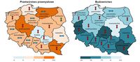 Przetwórstwo przemysłowe i budownictwo - koniunktura wg województw