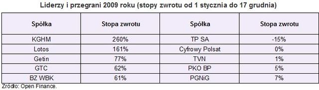 Jaki portfel akcji przyniósł zyski w 2009?