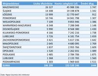 Liczba dłużników i kwota zaległości - województwa