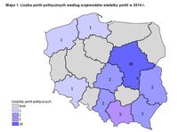 Liczba partii politycznych według województw siedziby partii w 2014 r.