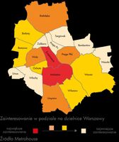 Mapa - zainteresowanie dzielnicami Warszawy 