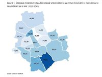 Średnia pow. mieszkań sprzedawanych w poszczególnych dzielnicach Warszawy