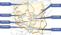 Ceny gruntów pod zabudowę biurową w głównych miastach Polski za mkw powierzchni najmu brutto (GLA)
