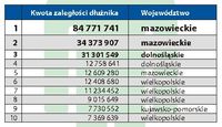 Kwota zaległości osób najbardziej zadłużonych