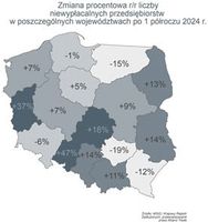 Zmiana procentowa liczby niewypłacalnych firm w poszczególnych województwach