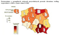 Powierzchnia o szczególnych walorach przyrodniczych prawnie chroniona według województw w 2009 r. (s