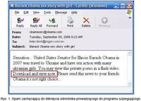 Spam zachęcający do kliknięcia odnośnika prowadzącego do programu szpiegującego