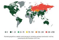 Rozkład geograficzny ataków wykorzystujących szkodliwe aplikacje bankowości mobilnej przeznaczone