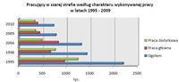 Pracujący w szarej strefie według charakteru wykonywanej pracy w latach 1995 -2009