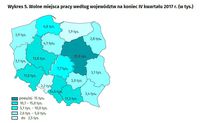 Wolne miejsca pracy według województw na koniec IV kwartału 2017 r.