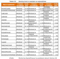 Ranking branż w podziale na województwa.