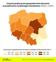 Zużycie prądu przez gospodarstwa domowe w przeliczeniu na mieszkańca