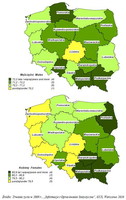 Przeciętne trwanie życia osób w wieku 0 lat w województwach w 2009 r.