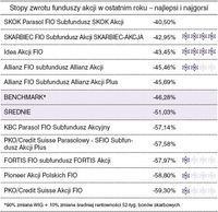 Stopy zwrotu funduszy akcji w ostatnim roku – najlepsi i najgorsi