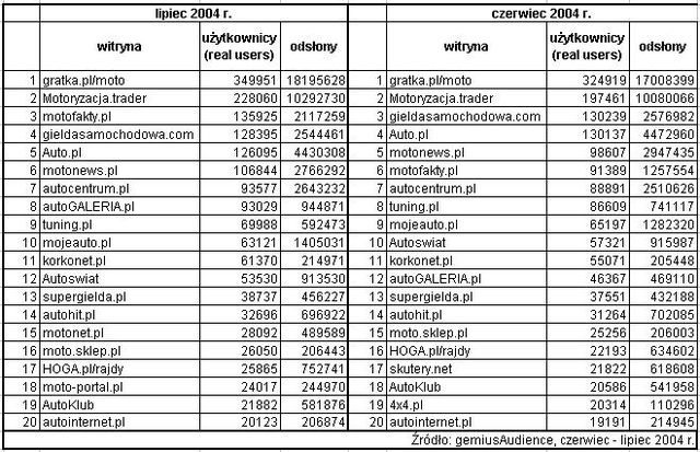 Statystyki polskiego Internetu - VII 2004