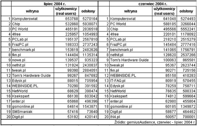 Statystyki polskiego Internetu - VII 2004