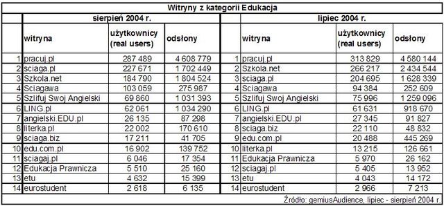 Statystyki polskiego Internetu - VIII 2004