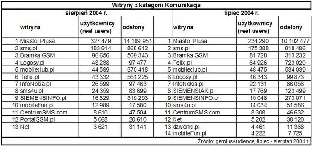 Statystyki polskiego Internetu - VIII 2004