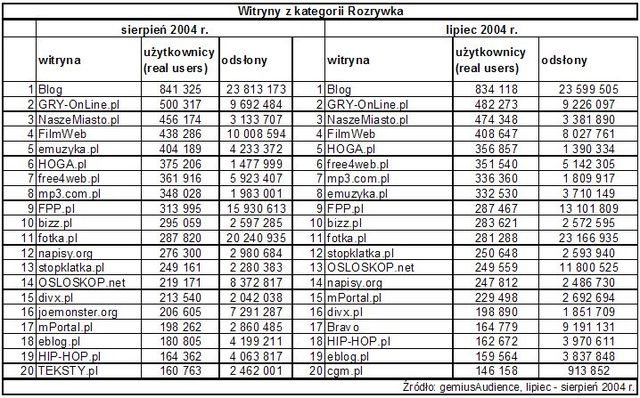 Statystyki polskiego Internetu - VIII 2004