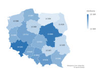 Wynagrodzenie kierowników K1 w poszczególnych województwach