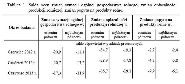 Gospodarstwa rolne: koniunktura VI 2013