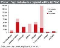 Popyt brutto i netto w regionach w III kw. 2012 (m2)
