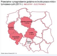 Przeciętne wynagrodzenie godzinowe brutto pracowników tymczasowych - przemysł elektroniczny