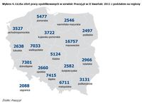 Liczba ofert pracy opublikowanych w serwisie Pracuj.pl w II kw. 2011 z podziałem na regiony