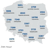  Liczba ofert w serwisie Pracuj.pl w III kwartale, w podziale na regiony