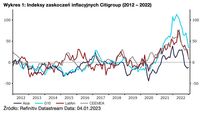 Indeksy zaskoczeń inflacyjnych Citigroup 2012-2022