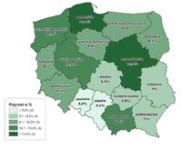 Przyrosty mieszkań wg woj. w odniesieniu do NSP-2002 (w %)
