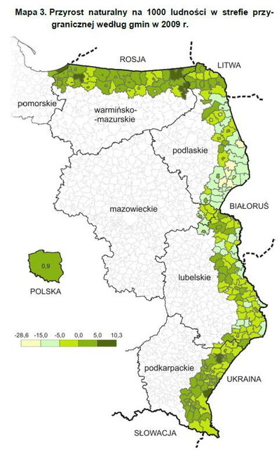 Strefa przygraniczna w Polsce: ludność i powierzchnia 2009