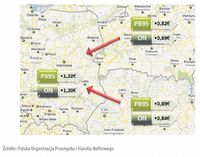 Średnie ceny paliw w Polsce oraz na Ukrainie i Białorusi, stan na luty 2011.