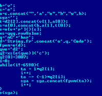 Fragment zaciemnionego JavaScriptu Exploit.JS.Pdfka.duj