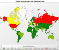 Rozkład geograficzny wykrytych programów z rodziny Trojan-Downloader.Java