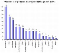 Upadłości w podziale na województwa (III kw. 2006)