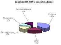 Upadłości I-IX 2007 w podziale na branże