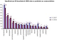 Upadłości po III kwartałach 2008 roku w podziale na województwa