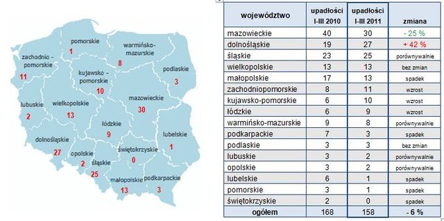 Upadłości firm w Polsce I-III 2011 r.
