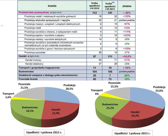 Upadłości firm w Polsce I-VI 2013 r.