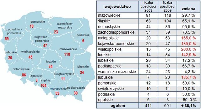 Upadłości firm w Polsce w 2009 r.