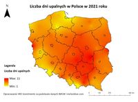 Liczba dni upalnych w Polsce w 2021 roku