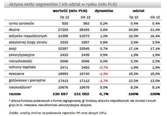 TFI: wartość aktywów netto VIII 2012