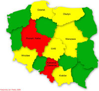Poziom infekcji w poszczególnych województwach, czerwiec 2009