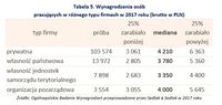 Wynagrodzenia osób pracujących w różnego typu firmach w 2017 roku (brutto w PLN)
