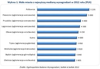 Małe miasta z najwyższą medianą wynagrodzeń w 2012 roku (PLN)