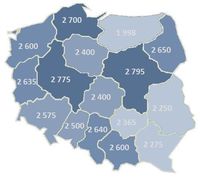 Mediana wynagrodzeń sprzedawców w poszczególnych województwach  (w PLN)  